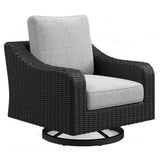 Beachcroft Black/Light Gray Outdoor Swivel Lounge by Ashley at Eve Furniture