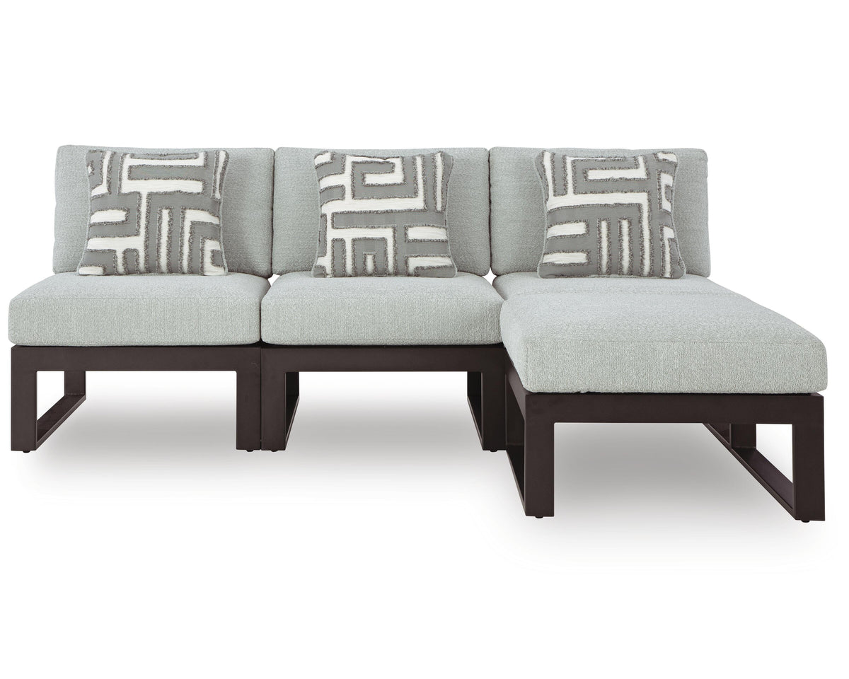 Beachloft Black/Gray 4-Piece Outdoor Armless Chair Set with Ottoman by Ashley at Eve Furniture