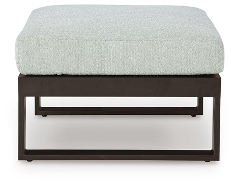 Beachloft Black/Gray Outdoor Ottoman with Cushion by Ashley at Eve Furniture