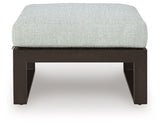 Beachloft Black/Gray Outdoor Ottoman with Cushion by Ashley at Eve Furniture