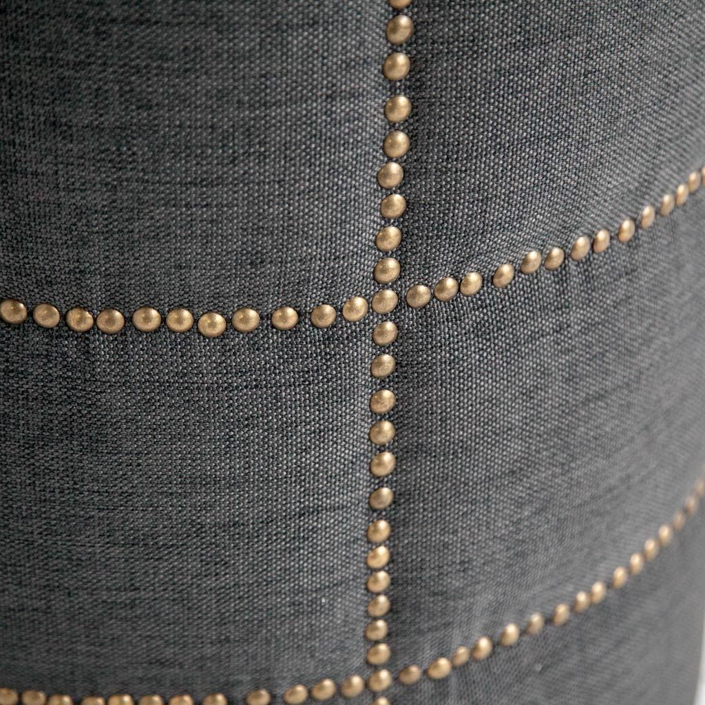 Beacon 20.5"H Gray Fabric w/ Metal Tacks Round Ottoman by Mercana at Eve Furniture