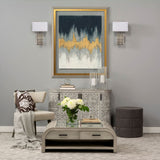 Beacon 20.5"H Gray Fabric w/ Metal Tacks Round Ottoman by Mercana at Eve Furniture
