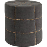 Beacon 20.5"H Gray Fabric w/ Metal Tacks Round Ottoman by Mercana at Eve Furniture
