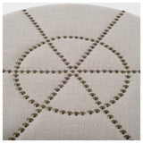 Beacon Cream Fabric w/ Metal Tacks Round Ottoman by Mercana at Eve Furniture