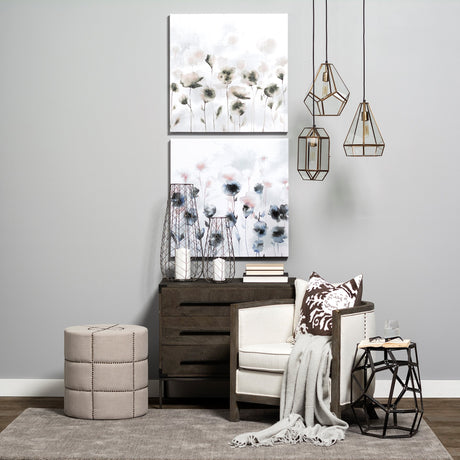 Beacon Cream Fabric w/ Metal Tacks Round Ottoman by Mercana at Eve Furniture