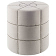 Beacon Cream Fabric w/ Metal Tacks Round Ottoman by Mercana at Eve Furniture
