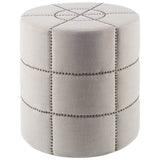 Beacon Cream Fabric w/ Metal Tacks Round Ottoman by Mercana at Eve Furniture