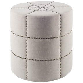 Beacon Cream Fabric w/ Metal Tacks Round Ottoman by Mercana at Eve Furniture