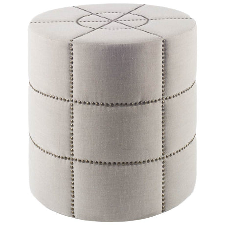 Beacon Cream Fabric w/ Metal Tacks Round Ottoman by Mercana at Eve Furniture