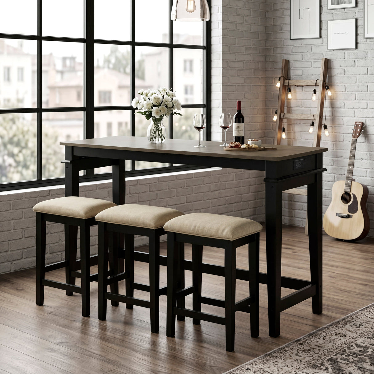 Beacon Walnut/Black 4-Piece Counter Height Set by Homelegance at Eve Furniture