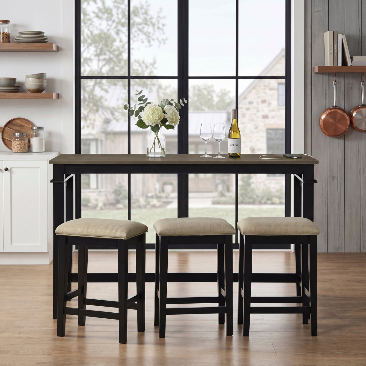 Beacon Walnut/Black 4-Piece Counter Height Set by Homelegance at Eve Furniture