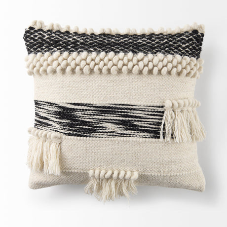 Beardell Cream And Black Details With Tassels Decorative Pillow Cover by Mercana at Eve Furniture
