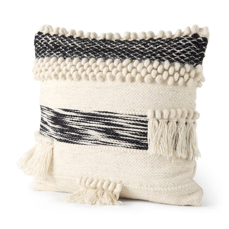 Beardell Cream And Black Details With Tassels Decorative Pillow Cover by Mercana at Eve Furniture