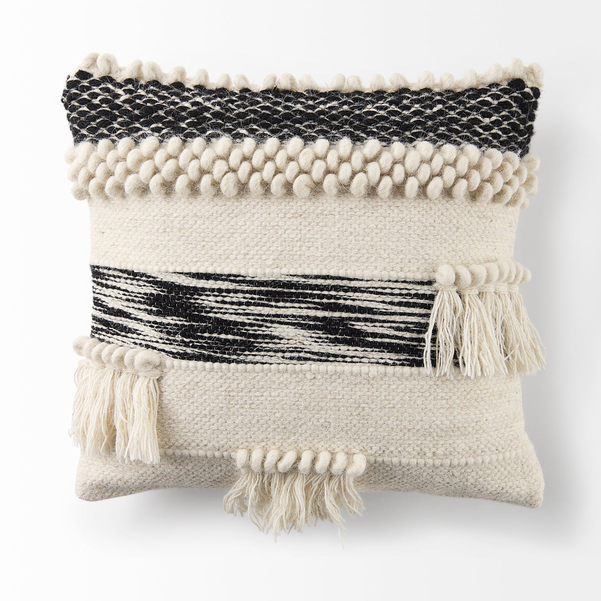 Beardell Cream And Black w/Tassels Pillow Cover w/Down Filler, Set of 2 by Mercana at Eve Furniture