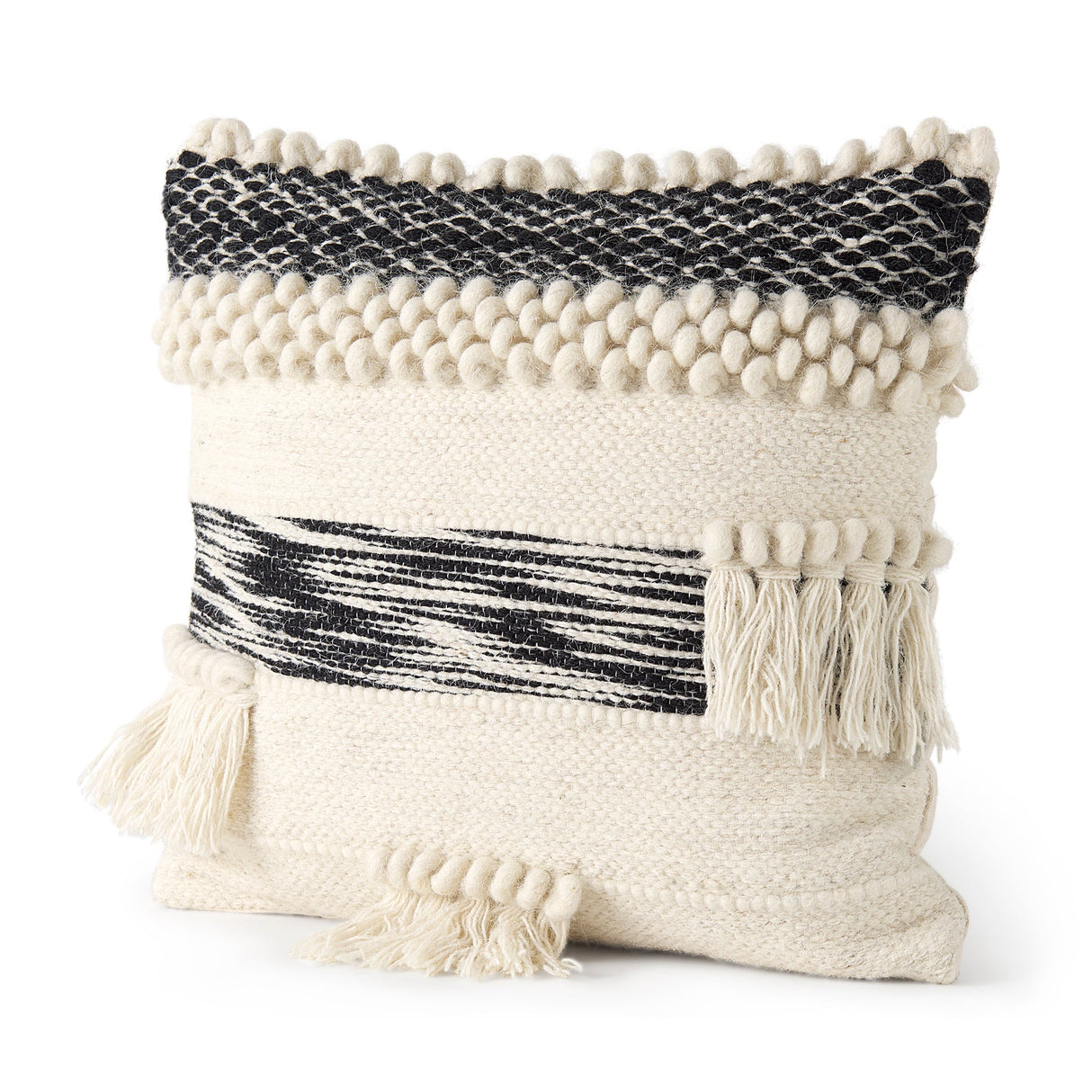 Beardell Cream And Black w/Tassels Pillow Cover w/Down Filler, Set of 2 by Mercana at Eve Furniture