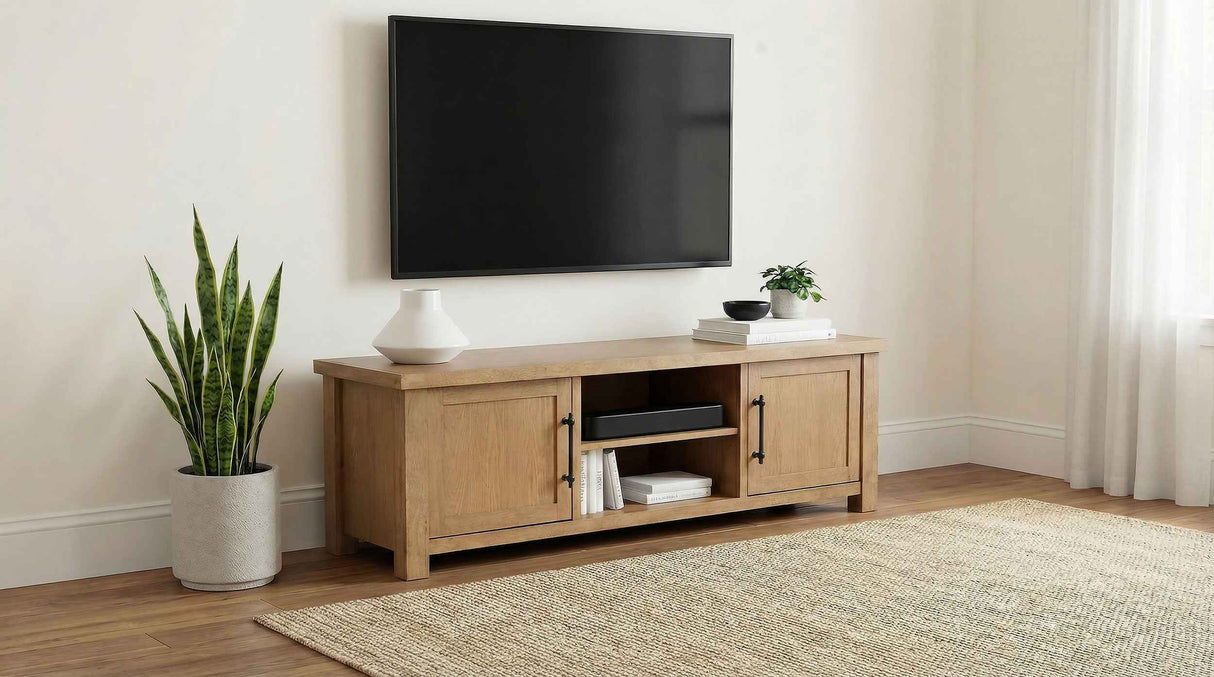Beasley Golden Oak 2-Door 71-Inch Wood TV Stand Media Console by Coaster at Eve Furniture
