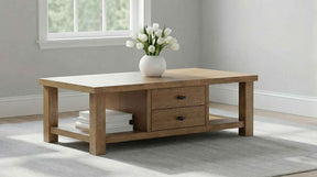 Beasley Golden Oak 2-Drawer Wood Coffee Table by Coaster at Eve Furniture