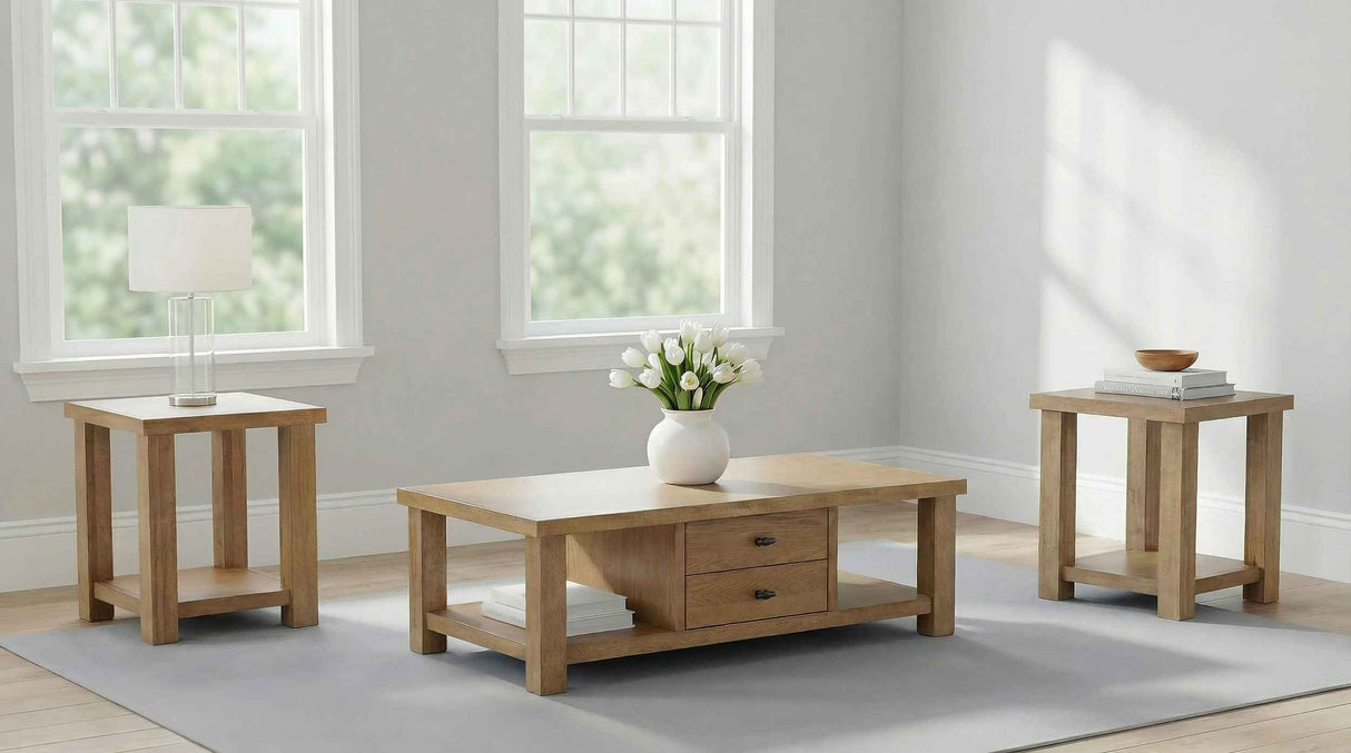 Beasley Golden Oak 3-Piece Wood Coffee Table Set by Coaster at Eve Furniture