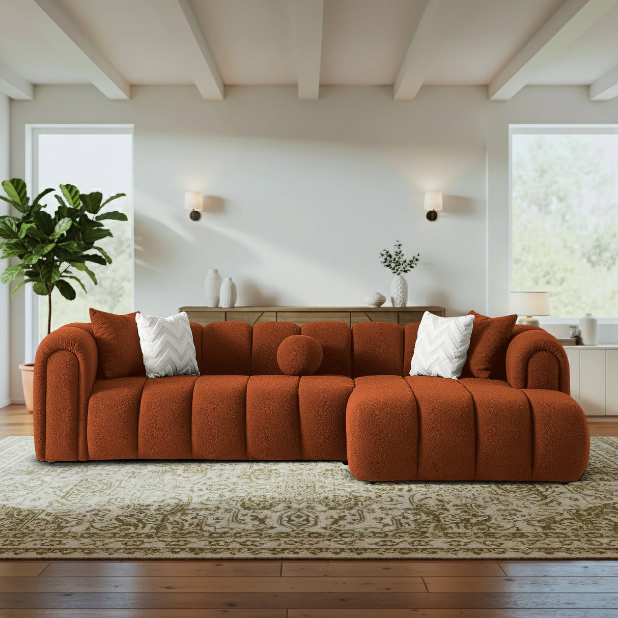 Beatrice Modern Tufted Burnt Orange Boucle Right-Facing Sectional Sofa by Ashcroft Furniture at Eve Furniture