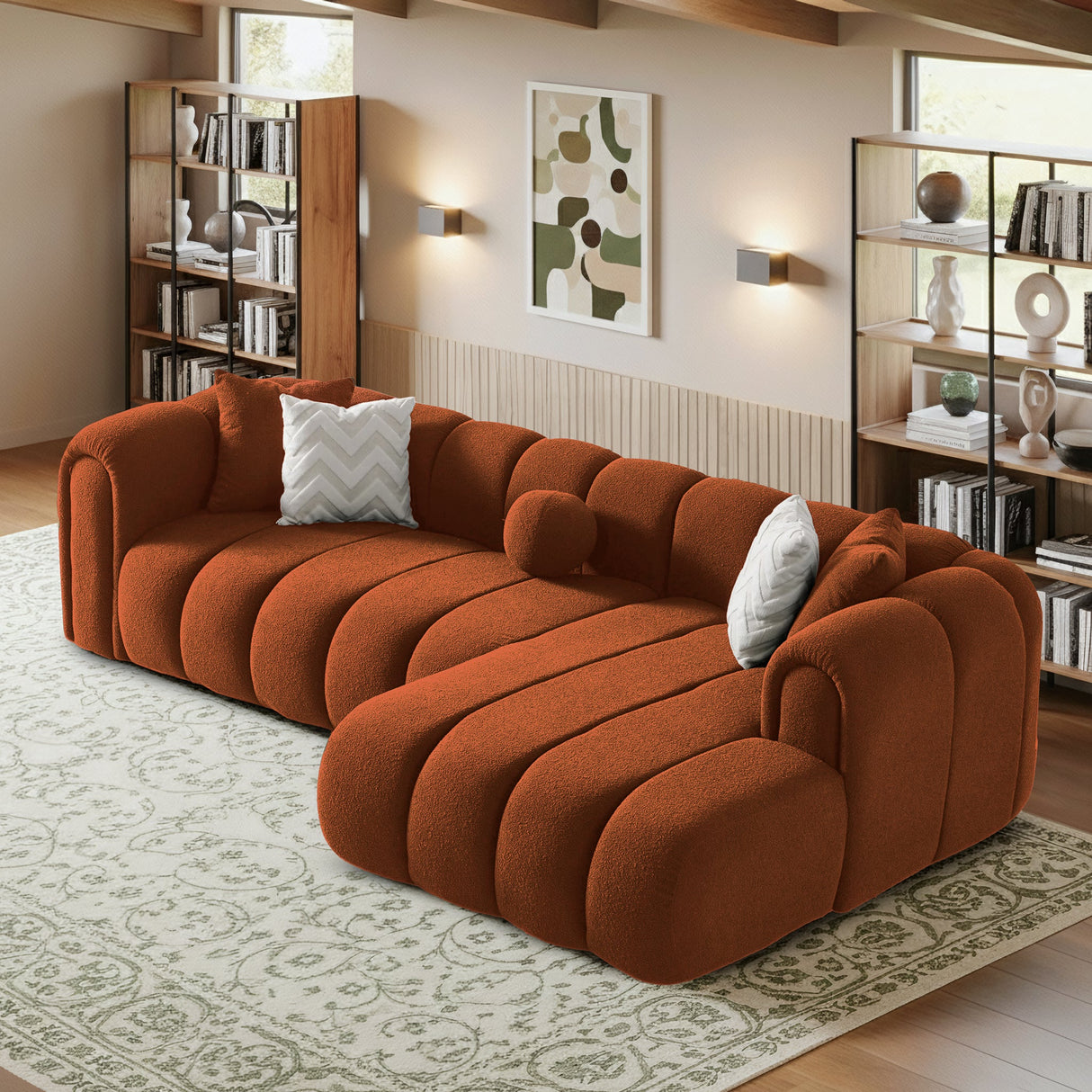 Beatrice Modern Tufted Burnt Orange Boucle Right-Facing Sectional Sofa by Ashcroft Furniture at Eve Furniture
