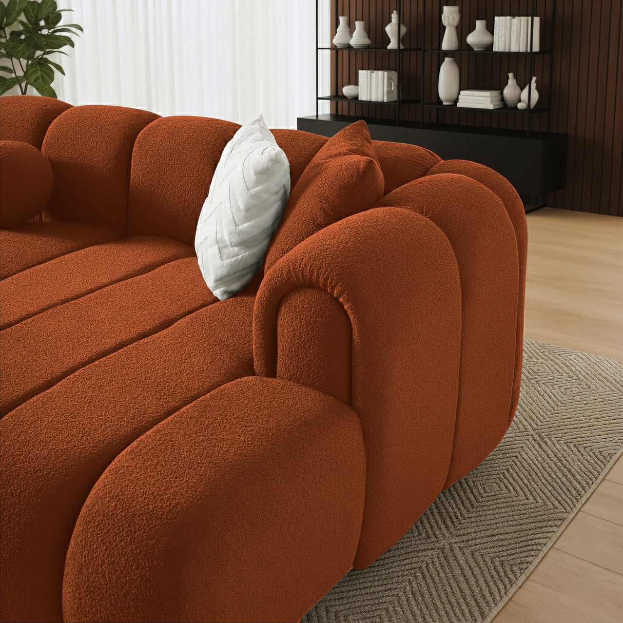 Beatrice Modern Tufted Burnt Orange Boucle Right-Facing Sectional Sofa by Ashcroft Furniture at Eve Furniture