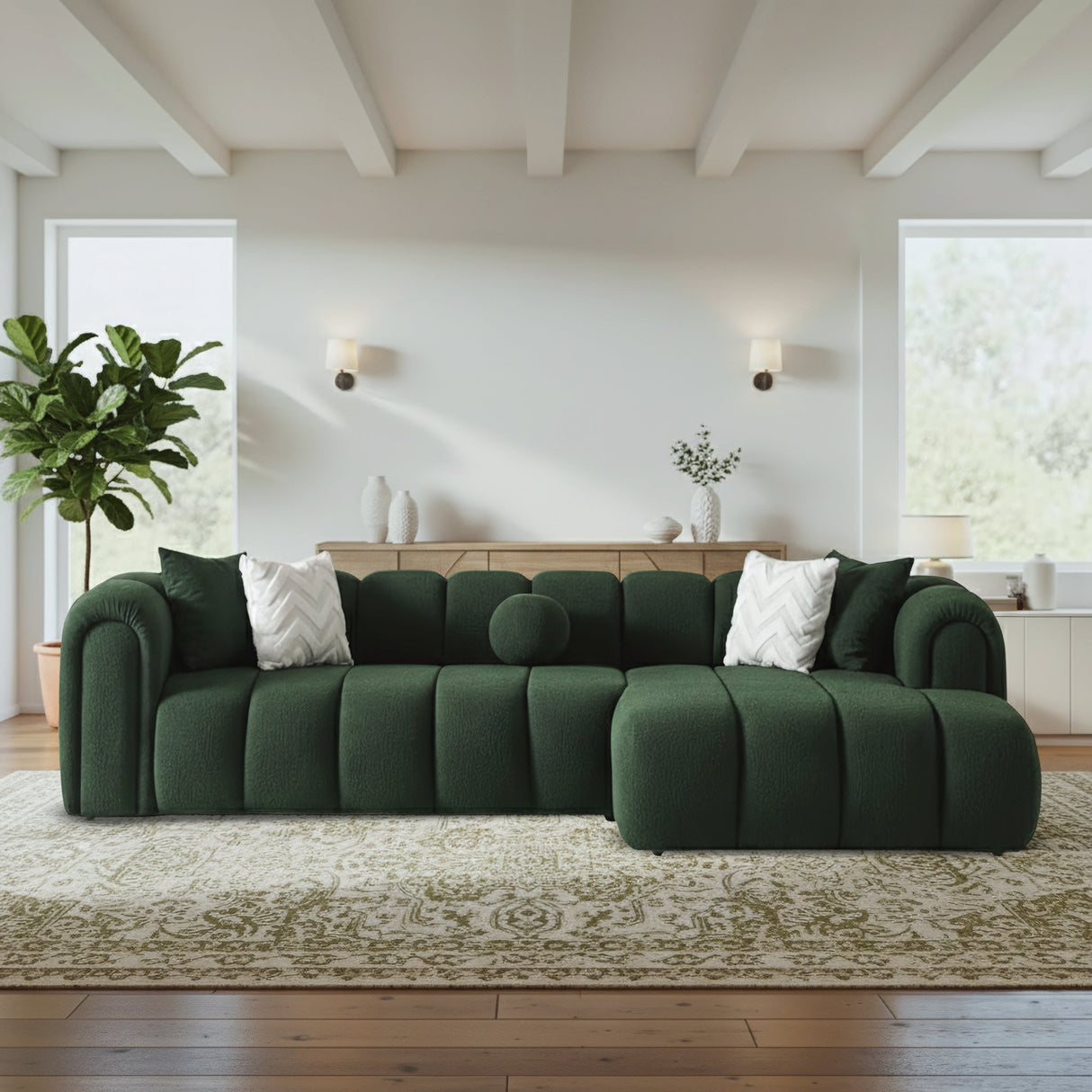 Beatrice Modern Tufted Dark Green Boucle Right-Facing Sectional Sofa by Ashcroft Furniture at Eve Furniture