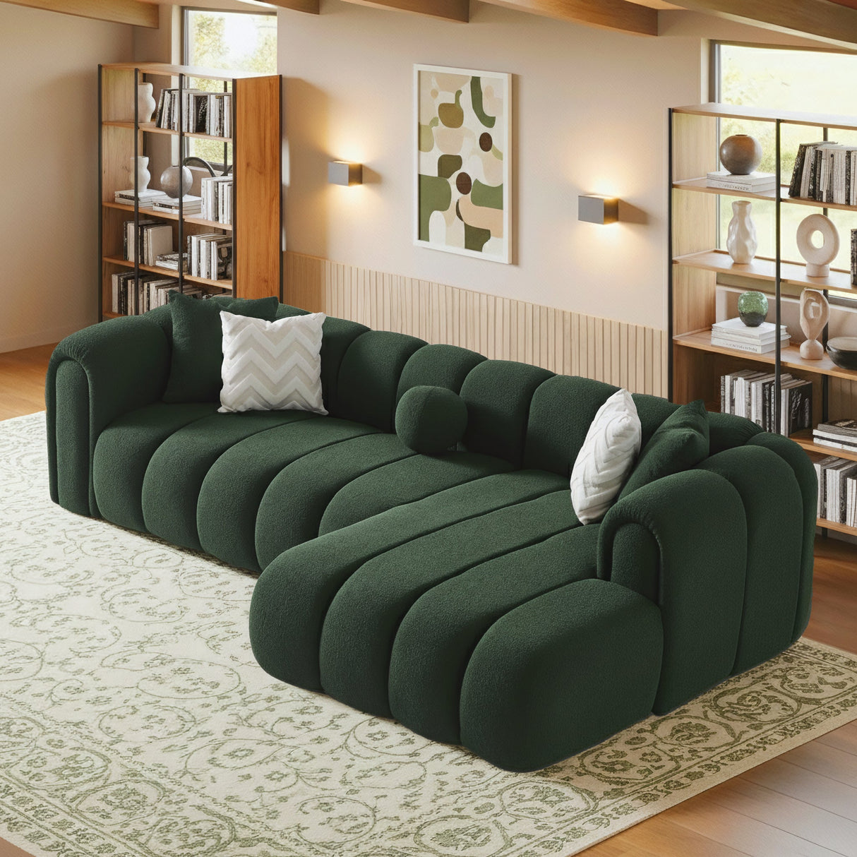 Beatrice Modern Tufted Dark Green Boucle Right-Facing Sectional Sofa by Ashcroft Furniture at Eve Furniture