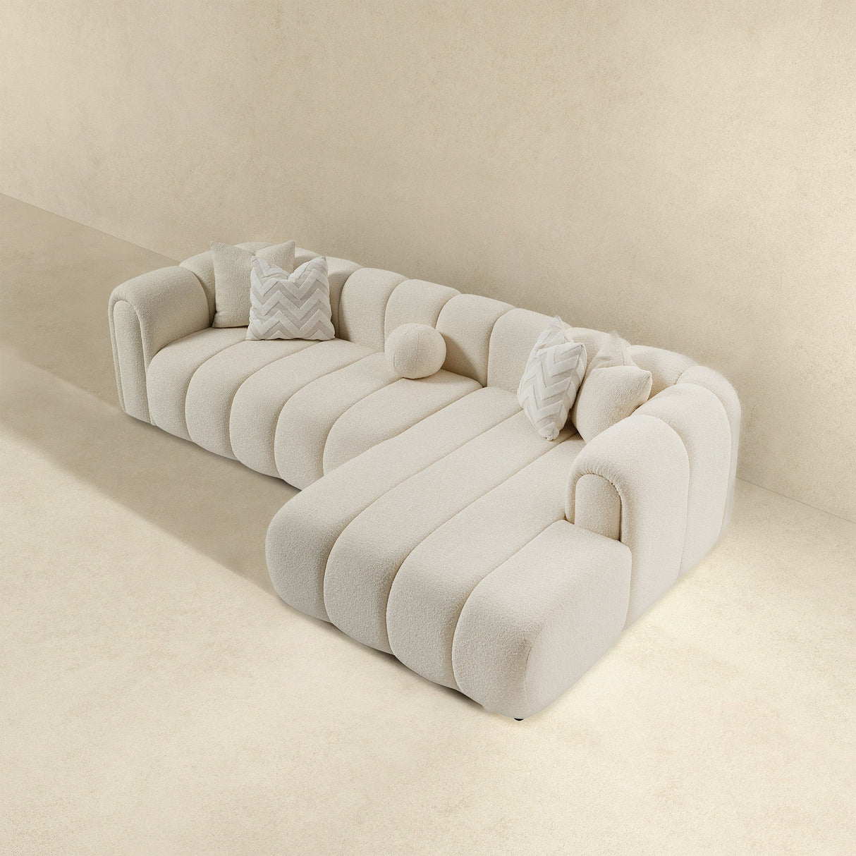 Beatrice Modern Tufted Ivory Boucle Right-Facing Sectional Sofa by Ashcroft Furniture at Eve Furniture
