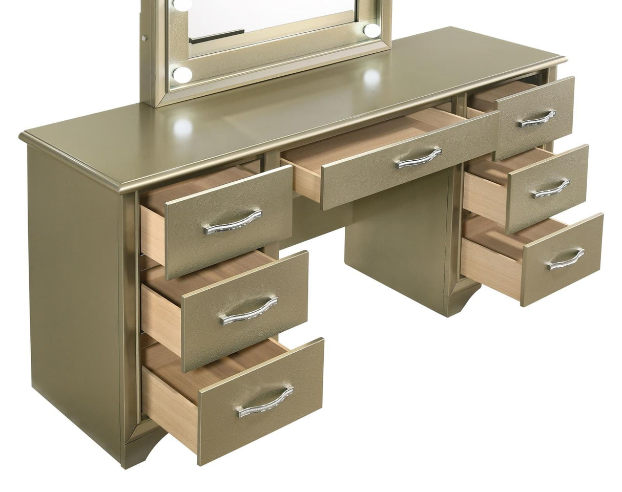 Beaumont 7-Drawer Vanity Desk with Lighting Mirror Champagne