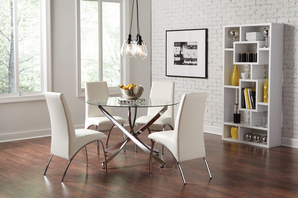 Beckham Chrome/White 5-Piece Round Dining Set