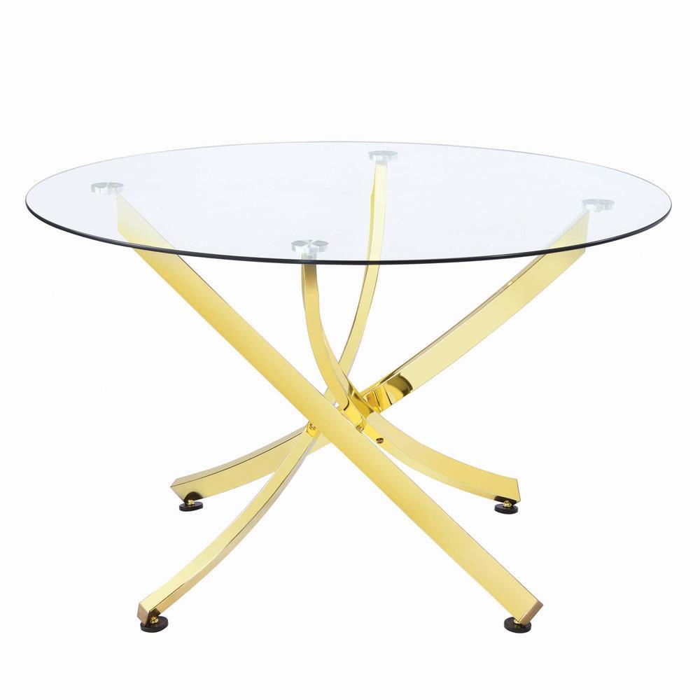 Beckham Brass and Clear Round Dining Table by Coaster at Eve Furniture