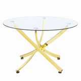 Beckham Brass and Clear Round Dining Table by Coaster at Eve Furniture