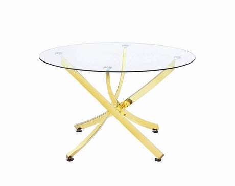 Beckham Brass and Clear Round Dining Table by Coaster at Eve Furniture