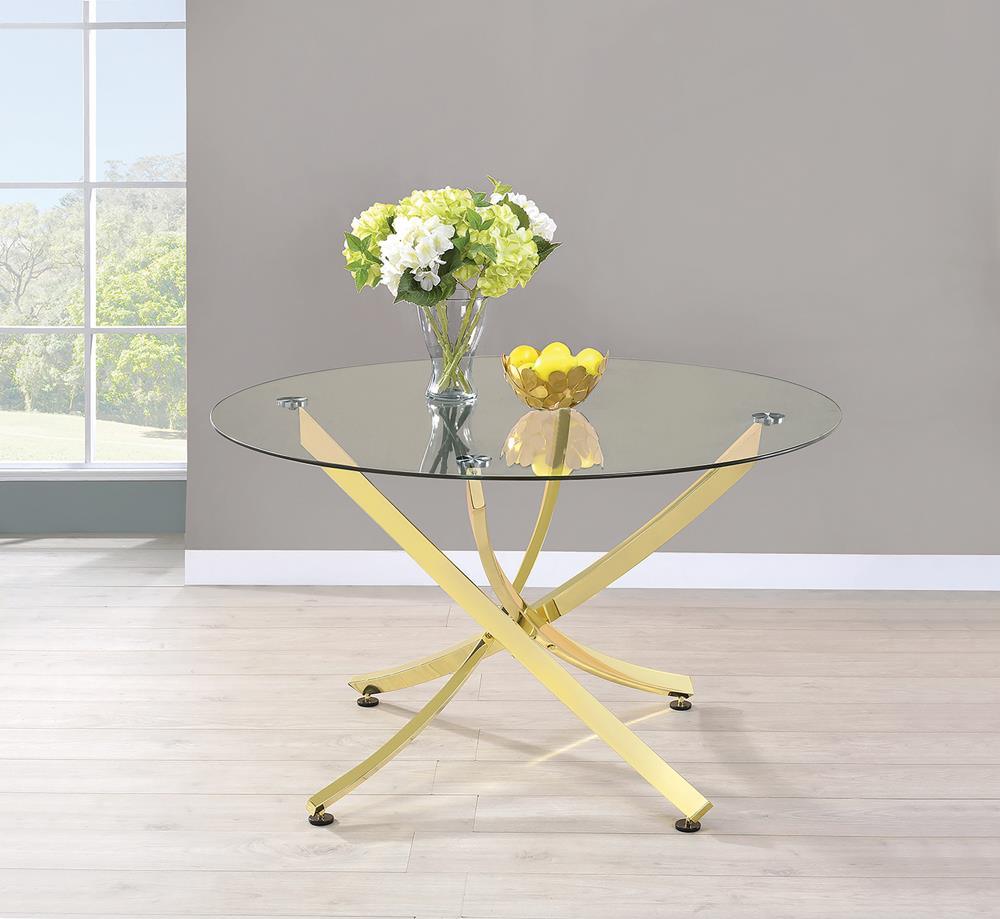 Beckham Brass and Clear Round Dining Table by Coaster at Eve Furniture