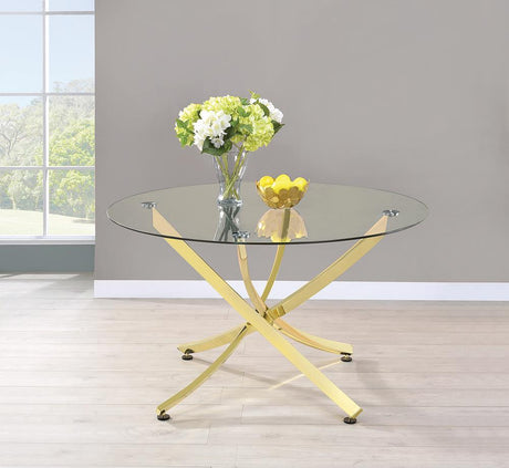 Beckham Brass and Clear Round Dining Table by Coaster at Eve Furniture
