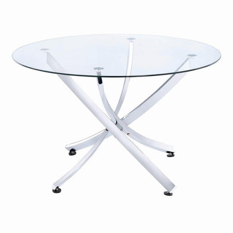 Beckham Chrome/Clear Round Dining Table by Coaster at Eve Furniture