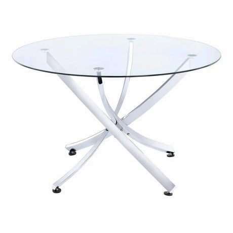 Beckham Chrome/Clear Round Dining Table by Coaster at Eve Furniture