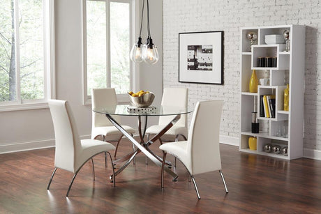 Beckham Chrome/White 5-Piece Round Dining Set by Coaster at Eve Furniture
