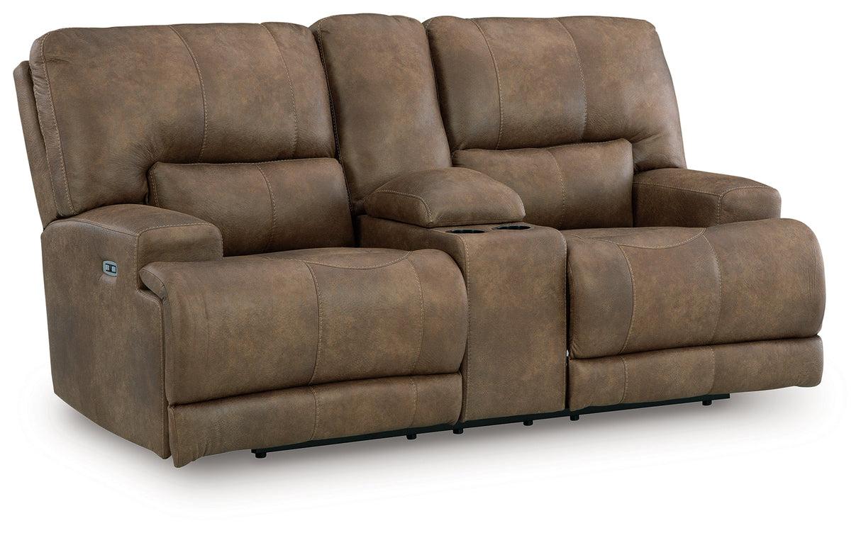 Beckley Place Earth Power Reclining Loveseat with Console by Ashley at Eve Furniture