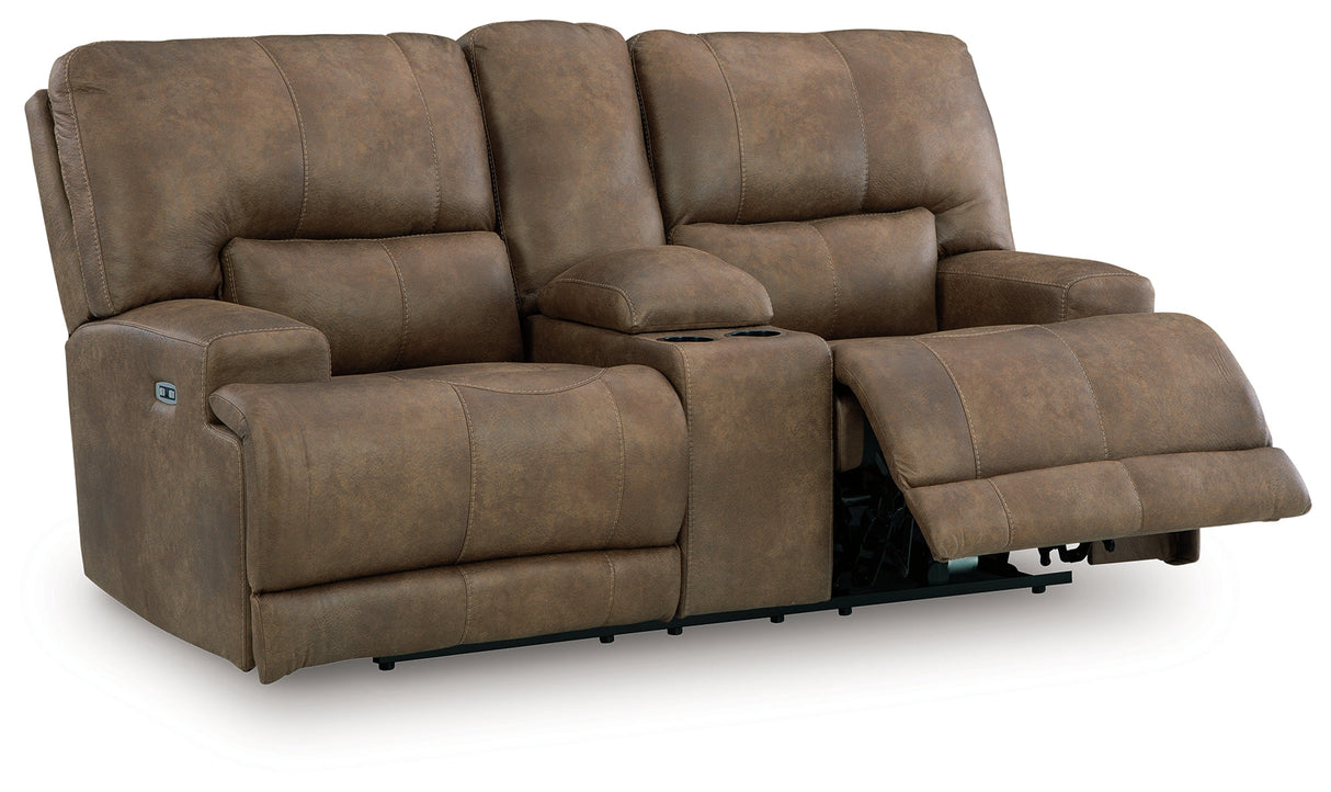 Beckley Place Earth Power Reclining Loveseat with Console by Ashley at Eve Furniture