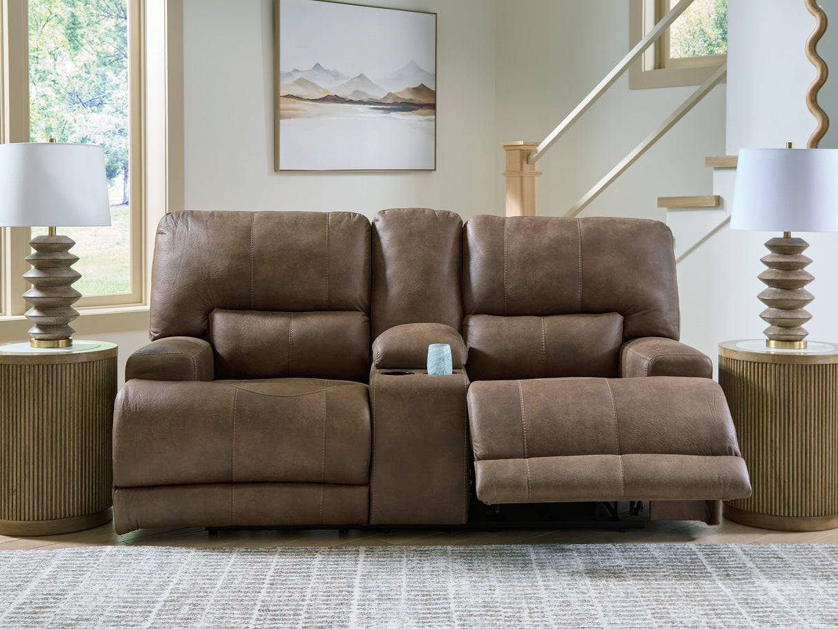 Beckley Place Earth Power Reclining Loveseat with Console by Ashley at Eve Furniture