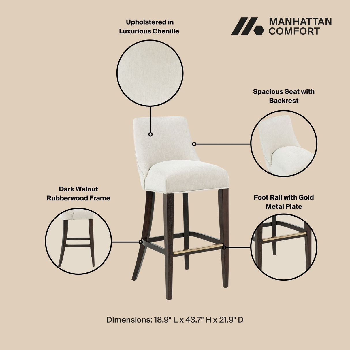 Beever Barstool in Cream by Manhattan Comfort at Eve Furniture