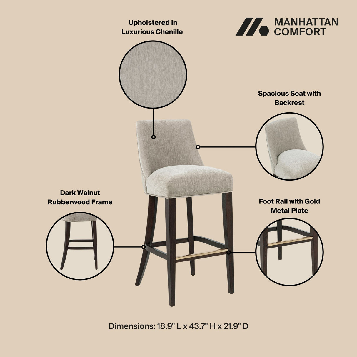 Beever Barstool in Taupe by Manhattan Comfort at Eve Furniture