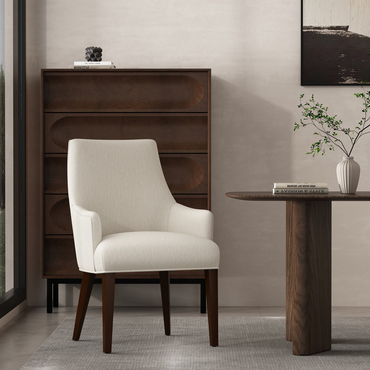 Beever Dining Armchair in Cream by Manhattan Comfort at Eve Furniture