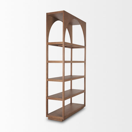 Bela Arched Shelving Unit Medium Brown Wood by Mercana at Eve Furniture