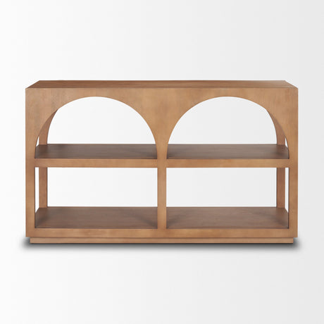 Bela Small Arched Console Table Medium Brown Wood by Mercana at Eve Furniture