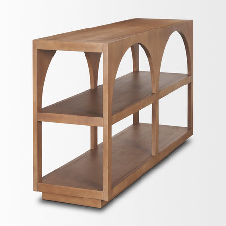 Bela Small Arched Console Table Medium Brown Wood by Mercana at Eve Furniture