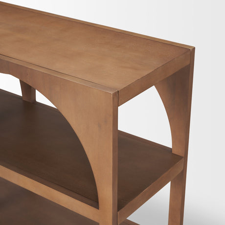 Bela Small Arched Console Table Medium Brown Wood by Mercana at Eve Furniture