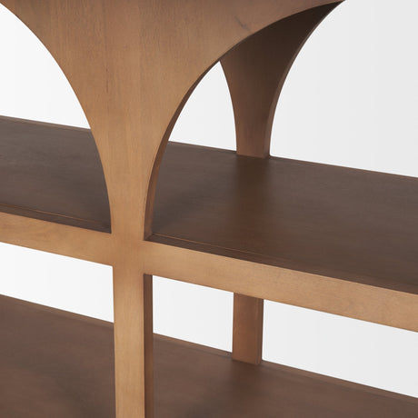 Bela Small Arched Console Table Medium Brown Wood by Mercana at Eve Furniture
