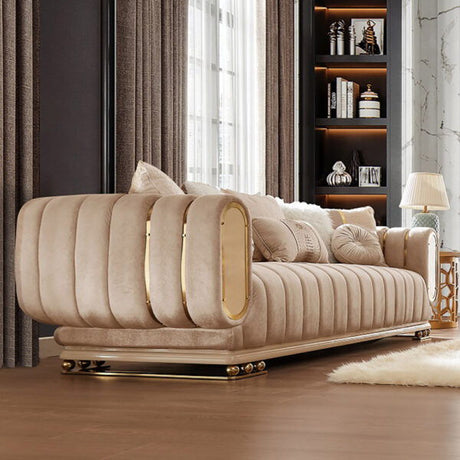 Belandina Beige Fabric Loveseat by Homey Design at Eve Furniture